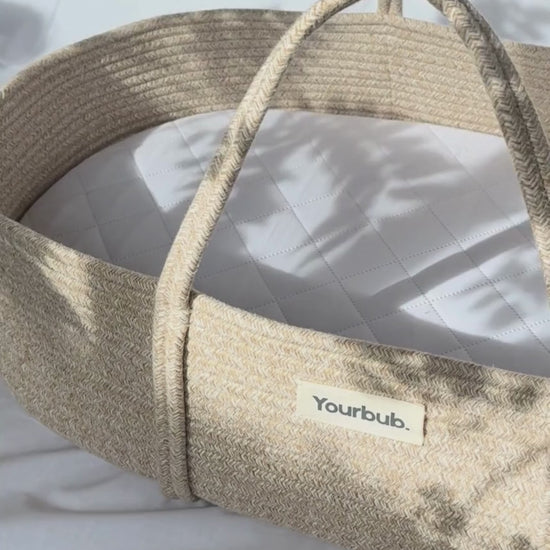 yourbub beige cotton rope moses basket